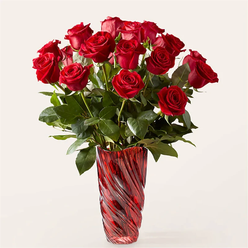 Klasik Aşk Kırmızı Gül Buketi ve Lüks Spiral Vazo